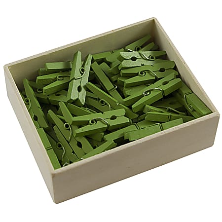 JAM Paper® Wood Clip Clothespins, 1-1/8", Green, Box Of 50 Clothespins