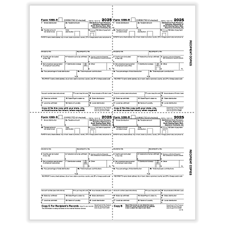 ComplyRight® 1099-R Tax Forms, 4-Up (Box-Format), Copies B, C, 2, 2, 8-1/2" x 11", Pack Of 500 Forms
