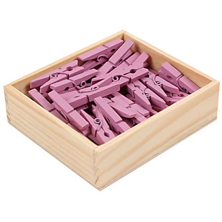 JAM Paper® Wood Clip Clothespins, 1-1/8", Lavender, Box Of 50 Clothespins