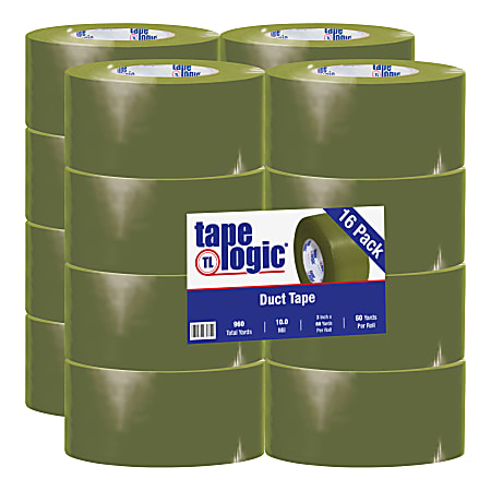 Tape Logic® Color Duct Tape, 3" Core, 3" x 180', Olive Green, Case Of 16