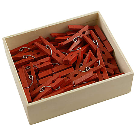 JAM Paper® Wood Clip Clothespins, 1-1/8", Red, Box Of 50 Clothespins