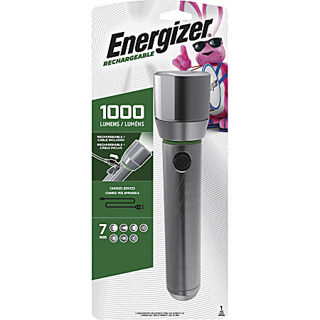 Energizer Vision HD Rechargeable LED Flashlight - LED - 1000 lm Lumen - Battery Rechargeable - Battery, USB - Aluminum Alloy - Drop Resistant, Impact Resistant - Aluminum - 1 Each