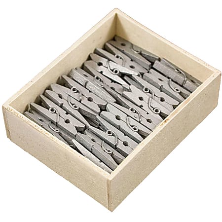 JAM Paper® Wood Clip Clothespins, 1-1/8", Silver, Box Of 50 Clothespins
