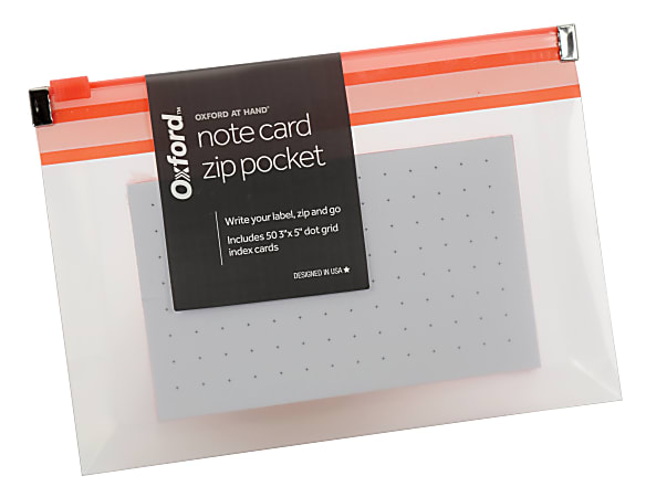 Oxford® At Hand Note Card Zip Pocket, Hyper Orange