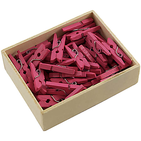 JAM Paper® Wood Clip Clothespins, 7/8", Fuchsia, Box Of 50 Clothespins