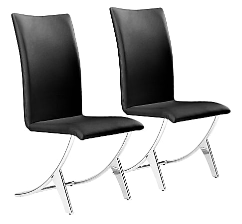 Zuo Modern Delfin Dining Chairs, Black/Chrome, Set Of