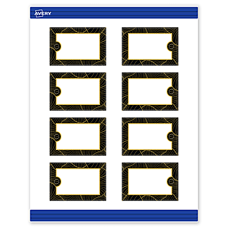 Avery® Printable Tags With Sure Feed® Technology, 2" x 3", Matte White With Black Border with Gold Pattern, Pack Of 80
