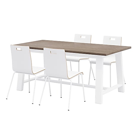 KFI Studios Midtown Dining Table With 4 Chairs, Espresso/White Table, White Chairs