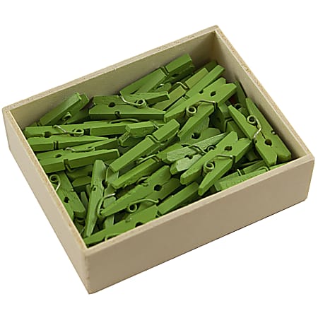 JAM Paper® Wood Clip Clothespins, 7/8", Green, Box Of 50 Clothespins