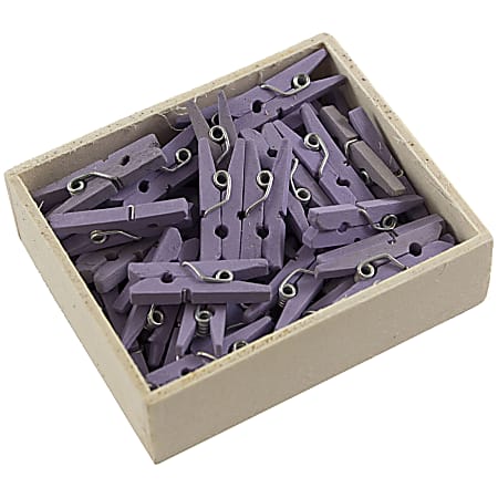 JAM Paper® Wood Clip Clothespins, 7/8", Lavender, Box Of 50 Clothespins