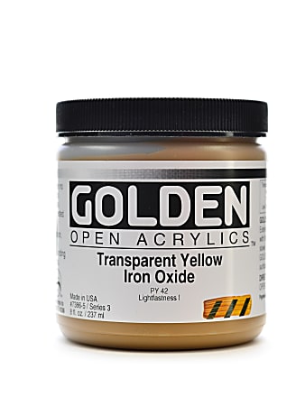 Golden OPEN Acrylic Paint, 8 Oz Jar, Transparent Yellow Iron Oxide