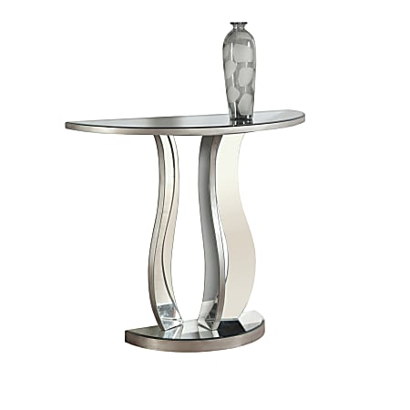 Monarch Specialties Remy Accent Table, 32-1/2"H x 36"W x 14-1/2"D, Brushed Silver