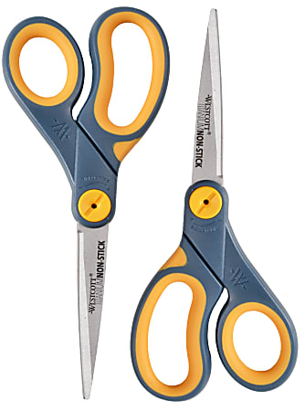 Westcott® Titanium Bonded Non-Stick Scissors, 8", Pointed, Gray/Yellow, Pack Of 2