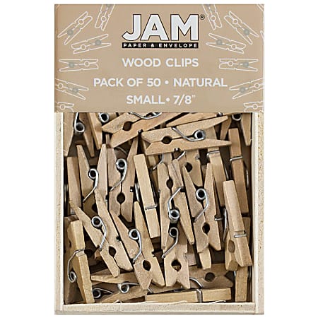 JAM Paper® Wood Clip Clothespins, 7/8", Natural, Box Of 50 Clothespins