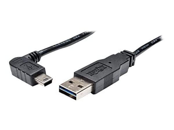 Tripp Lite Universal Reversible USB 2.0 Cable (Reversible A to Right-Angle 5Pin Mini B M/M) 3 ft. (0.91 m) - USB for Camera, PDA, Cellular Phone - 3 ft - 1 x Type A Male USB - 1 x Type B Male Mini USB - Nickel Plated, Gold-plated Contacts