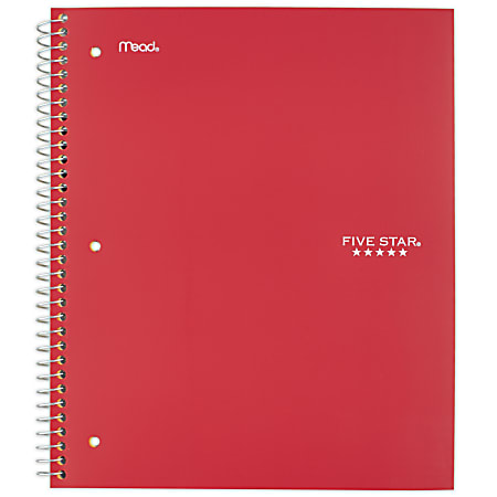 Five Star® Wirebound Notebook, 8" x 10-1/2", 1 Subject, Wide Ruled, 100 Sheets, Fire Red