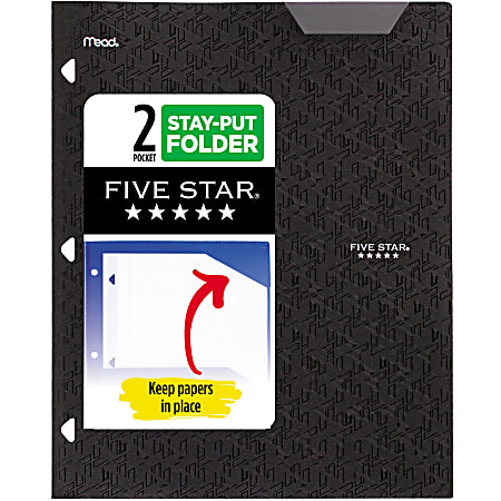 Five Star® 2-Pocket Stay-Put Plastic Folder, Black