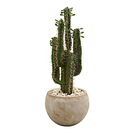 Nearly Natural Cactus 30”H Artificial Plant With Bowl Planter, 30”H x 10”W x 10”D, Green