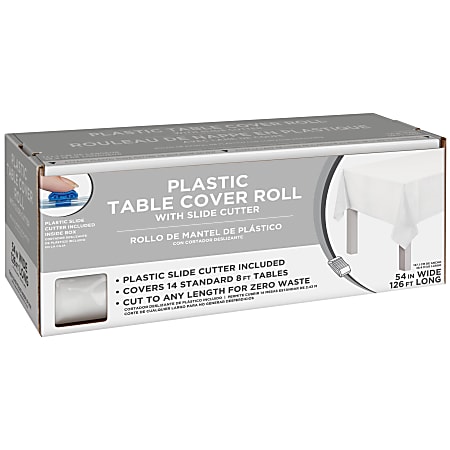 Amscan Boxed Plastic Table Roll, Frosty White, 54” x 126’