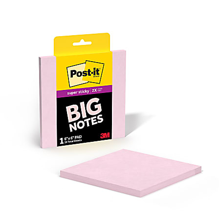 Post-it® Super Sticky Big Notes, 6 x 6 in, 1 Sticky Note Pad, 30 Sheets/Pad, Great for Vision Boards, Creative Projects, and Study Spaces, Pink Salt