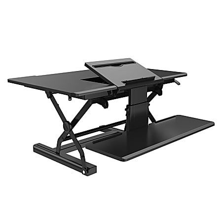 Loctek P Series 36" Sit-Stand Riser With Drop-Down Keyboard Tray, Black