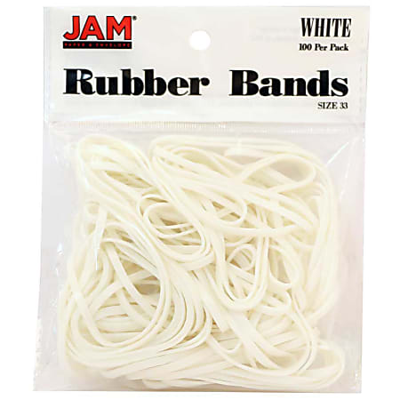 JAM Paper® Rubber Bands, Size 33, White, Bag Of 100 Rubber Bands