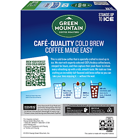 Green Mountain Coffee Iced Cold Brew Coffee Keurig K Cup Pods Single Serve Almond Vanilla Pack Of 20 Pods Office Depot