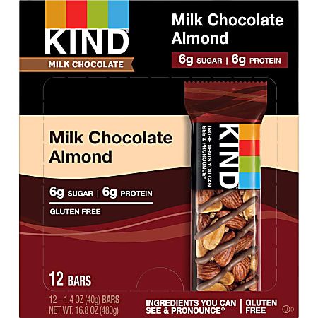 KIND Milk Chocolate Almond Nut Bars - Low Sodium, Gluten-free, Individually Wrapped, Low Glycemic - Milk Chocolate, Almond, Peanut - 1.40 oz - 12 / Box