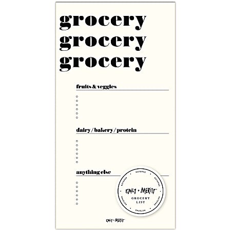 Emily Ley Grocery List Magnetic Notepad, 4 3/4" x 9", 150 Pages (75 Sheets), Cream