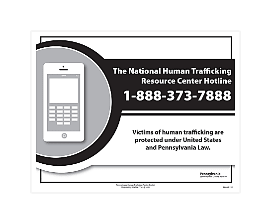 ComplyRight™ State Specialty Poster, Human Trafficking, English, Pennsylvania, 8-1/2" x 11"