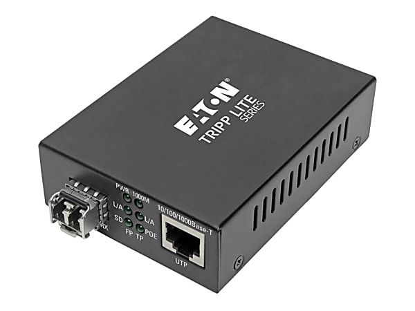 Tripp Lite Gigabit Multimode Fiber to Ethernet Media Converter, POE+ - 10/100/1000 LC, 850 nm, 550 m (1804 ft.) - Fiber media converter - 1GbE - 10Base-T, 100Base-TX, 1000Base-T - RJ-45 / LC multi-mode - up to 1800 ft - 850 nm