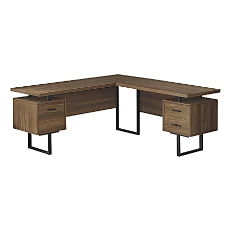 Monarch Specialties Dallas 71"W L-Shaped Corner Desk, Walnut