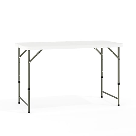 Flash Furniture Height-Adjustable Bi-Fold Plastic Folding Table, 29-1/4"H x 23-3/4"W x 47-3/4"D, Granite White