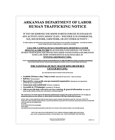 ComplyRight™ State Specialty Poster, Human Trafficking, English/Spanish, Arkansas, 8-1/2" x 11"