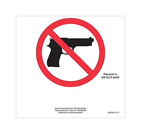 ComplyRight™ State Specialty Poster, Concealed Carry Prohibited Sign, English, Illinois, 6" x 6"