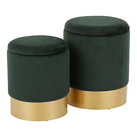 LumiSource Marla Nesting Ottomans, Gold/Green, Set Of 2 Ottomans