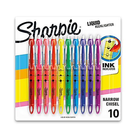 Sharpie® Liquid Accent® Pen-Style Highlighters, Assorted Colors, Pack Of 10