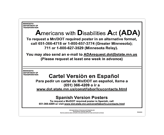 ComplyRight™ State Specialty Poster, Notice Americans With Disabilities, English, Minnesota, 8-1/2" x 11"