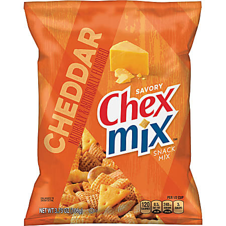 Chex Mix Cheddar Snack Mix - Cheddar Cheese, Corn, Wheat - 3.75 oz - 8 / Carton Chex Mix Cheddar Snack Mix - Cheddar Cheese, Corn, Wheat - 3.75 oz - 8 / Carton
