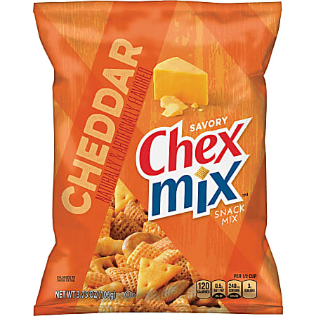 Chex Mix Cheddar Snack Mix - Cheddar Cheese, Corn, Wheat - 3.75 oz - 8 / Carton