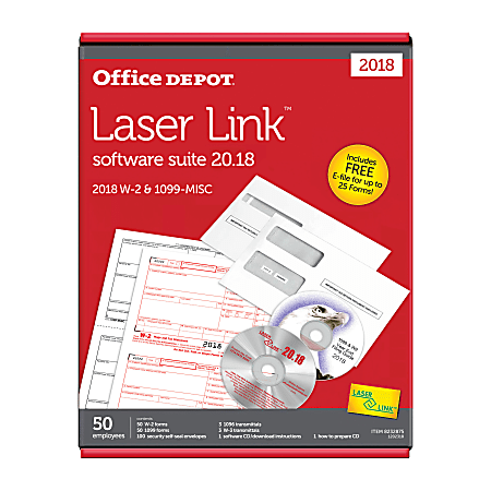 Office Depot® Brand W-2/4-Part 1099 Laser Tax Form Sets And Envelopes With LaserLink Software, 6-Part , Pack Of 50 Sets