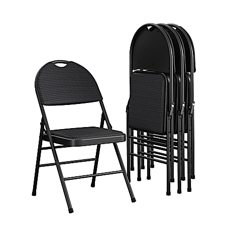 COSCO Commercial XL Comfort Fabric Padded Metal Folding Chairs, Black, Pack Of 4 Chairs