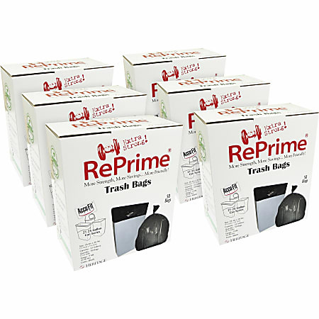 Heritage Accufit RePrime Trash Bags - 23 gal Capacity - 28" Width x 45" Length - 0.90 mil (23 Micron) Thickness - Low Density - Black - Linear Low-Density Polyethylene (LLDPE) - 6/Carton - 50 Per Box - Waste Disposal, Garbage
