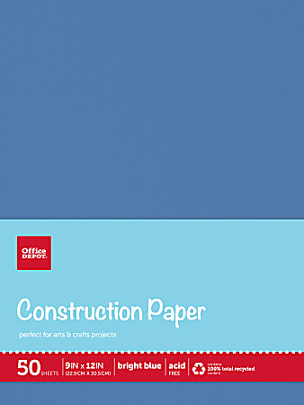 Office Depot® Brand Construction Paper, 9" x 12", 100% Recycled, Bright Blue, Pack Of 50 Sheets