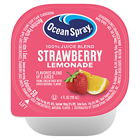 Ocean Spray Strawberry Lemonade 100% Juice Blend, 4 Oz, Total Qty 48