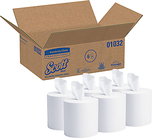 Scott® Roll Control® 1-Ply Center-Pull Paper Towels, 60% Recycled, 700 Sheets Per Roll, Pack Of 6 Rolls