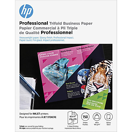 HP Inkjet Brochure/Flyer Paper, Letter (8-1/2" x 11"), Pack Of 150 Sheets, 48 lb, White/Glossy