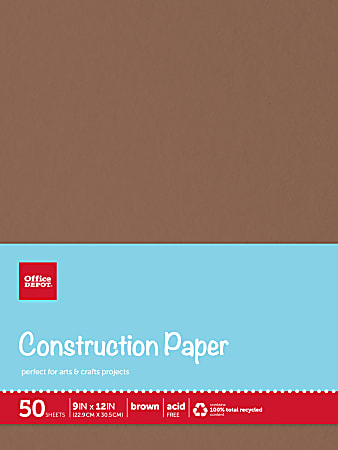 Office Depot® Brand Construction Paper, 9" x 12", 100% Recycled, Brown, Pack Of 50 Sheets