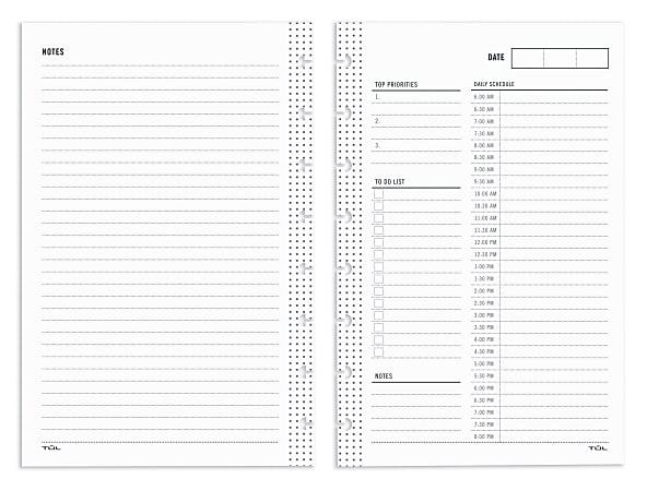 TUL® Discbound Undated Daily Refill Pages, Junior Size, 2 Pages Per Day, 50 Sheets