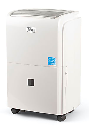 Black+Decker 50-Pint Portable Dehumidifier With Built-In Pump And Drain Hose, 24-13/16"H x 15-3/4"W x 11-5/8"D, White